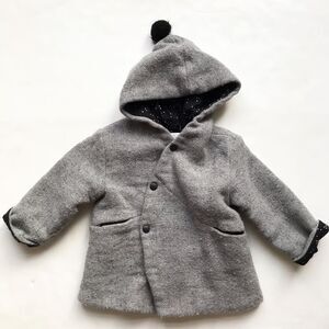 Zara gray wool blend pom hooded dress coat VGUC 3-4T
